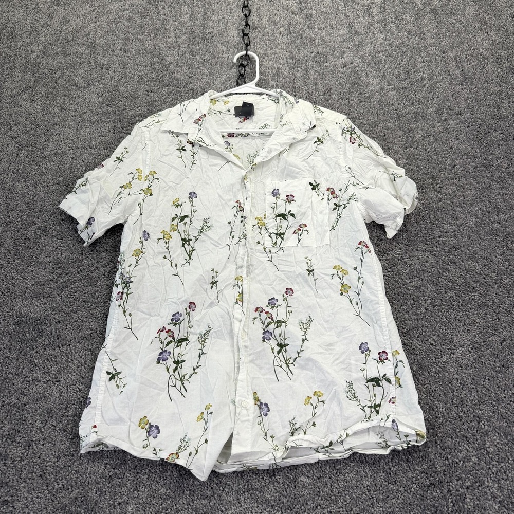 H&M Shirt Mens Medium White Floral Short Sleeve Button Up Casual Summer